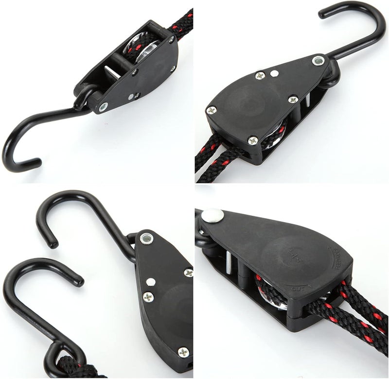 DIRBUY 4 pcs Kayak Rope Tie Downs - 1/4 inch x 12ft Kayak Ratchet Bow and Stern Tie Down - Heavy Duty Adjustable Rope Clip Tie Down for Outdoor Adventures - Image 5
